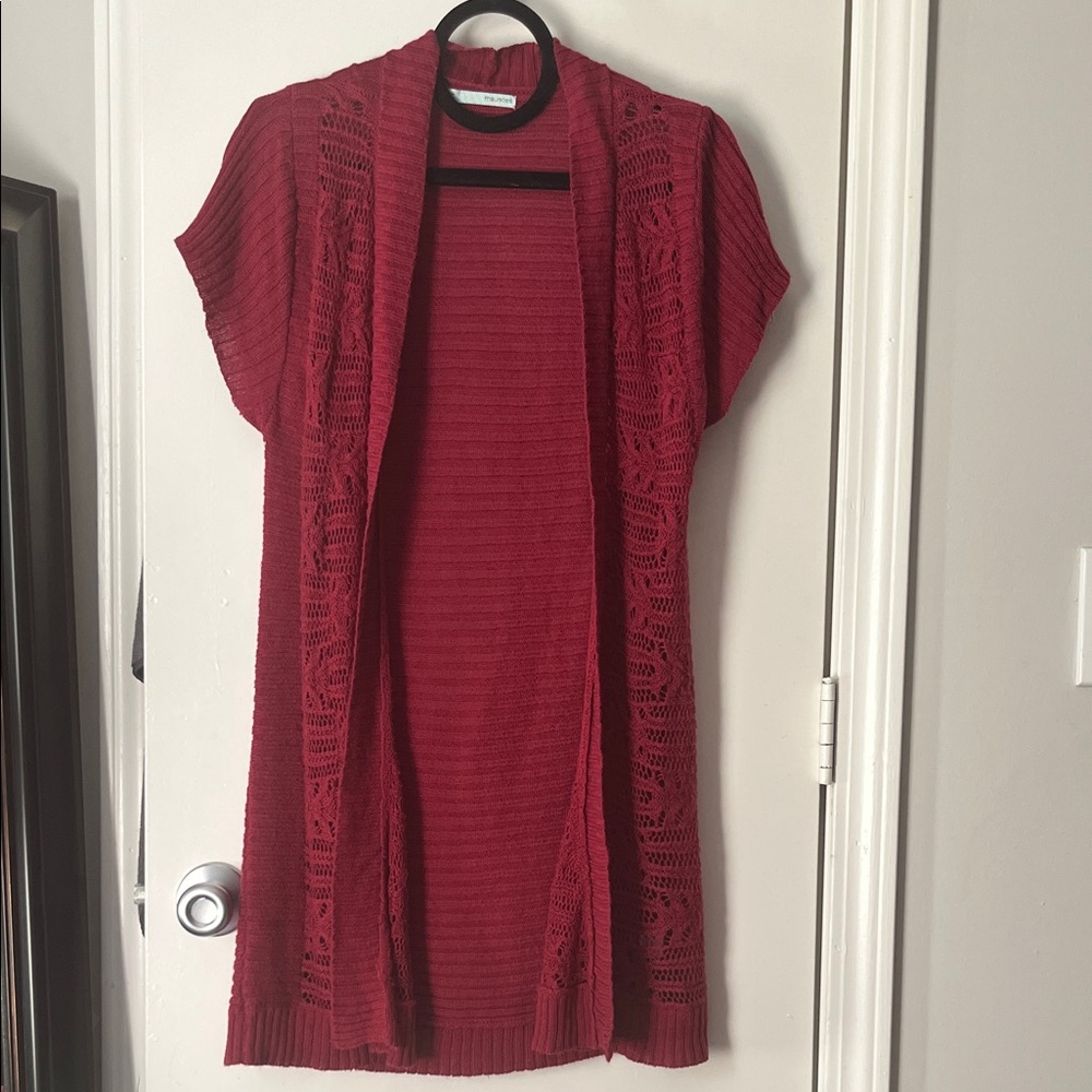 Maurices Red Short-Sleeve Open-Front Cardigan L
